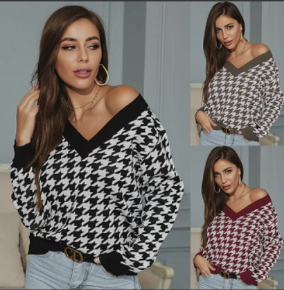 Women's Fashion Trend Houndstooth Sweater