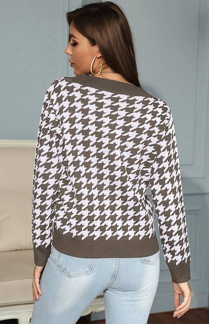 Women's Fashion Trend Houndstooth Sweater