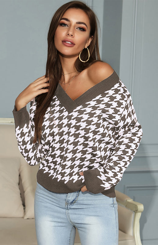Women's Fashion Trend Houndstooth Sweater