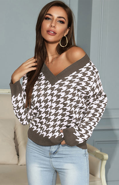 Women's Fashion Trend Houndstooth Sweater