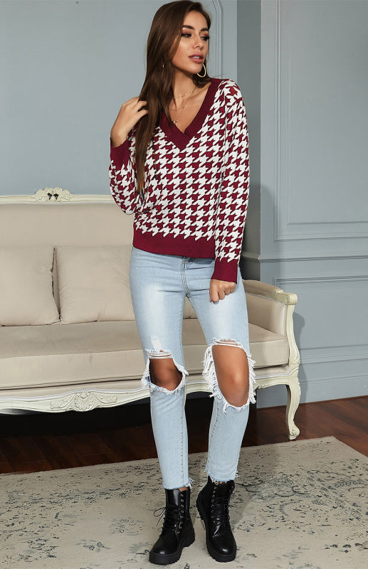 Women's Fashion Trend Houndstooth Sweater