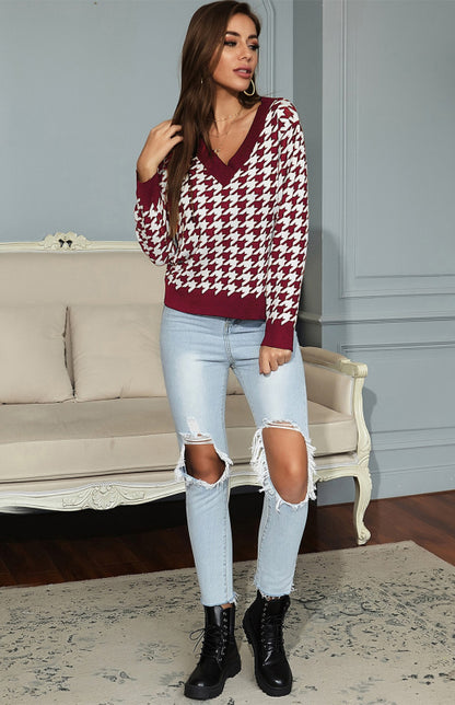 Women's Fashion Trend Houndstooth Sweater