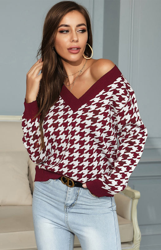 Women's Fashion Trend Houndstooth Sweater