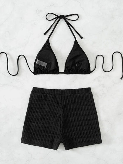 Feminine lace-up textured two-piece bikini